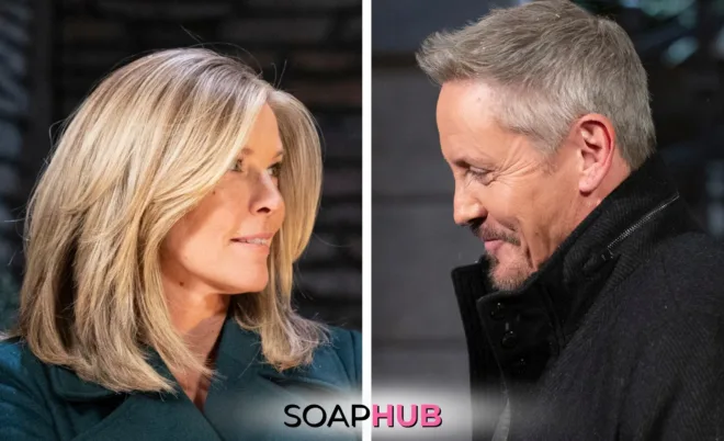 General Hospital Carly and Brennan with the Soap Hub logo