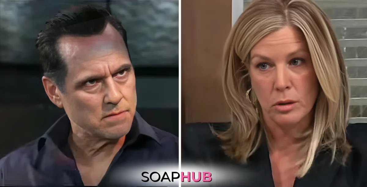 Carly and Sonny lean on each other in spoilers for the Friday, January 10 episode of General Hospital, with Soap Hub logo