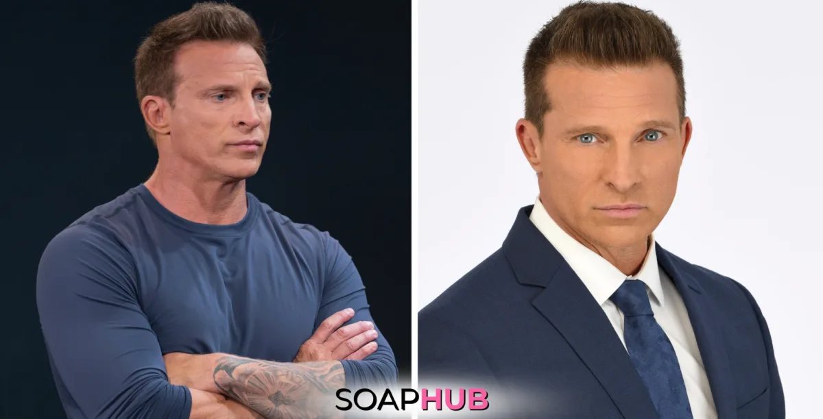 Steve Burton as Jason on General Hospital with the Soap Hub logo across the bottom.