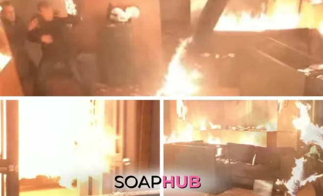 General Hospital's Michael on fire with the Soap Hub logo across the bottom.