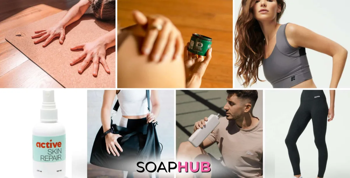 New Year Resolutions 42 Birds, Treefrog, Forme, Active Skin Repair, Aruna Duffel, Memo Bottle with the Soap Hub logo.