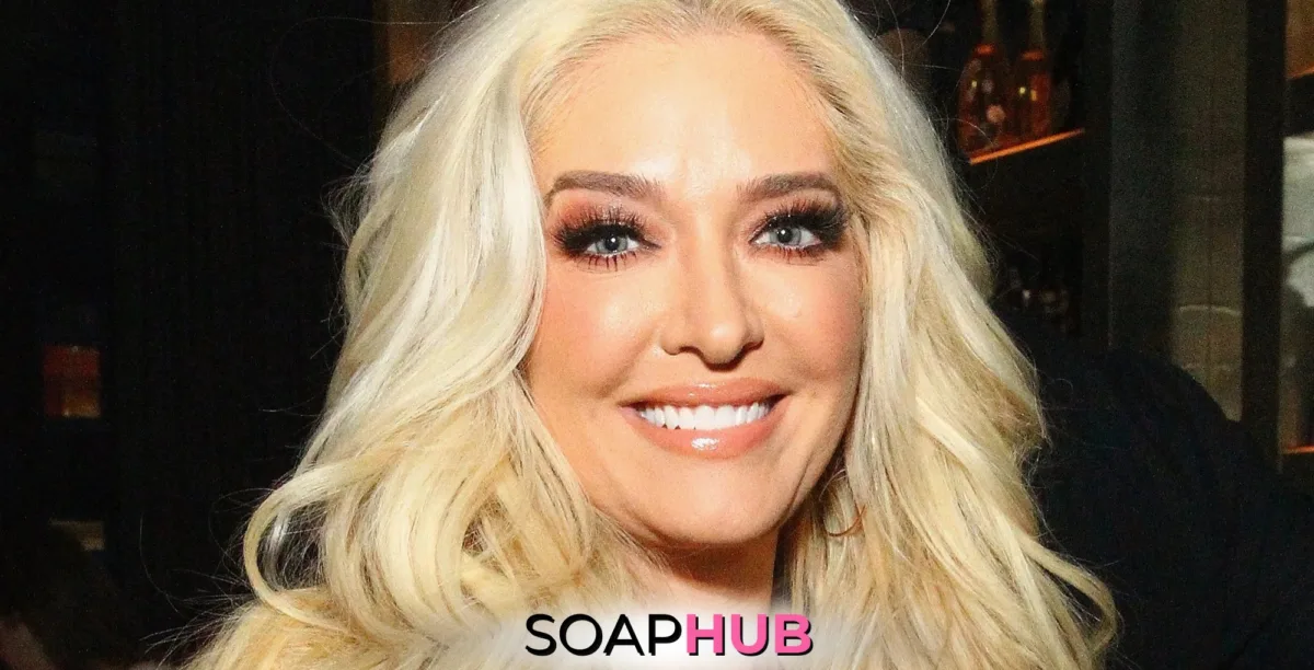 RHOBH Erika Jayne with the Soap Hub logo