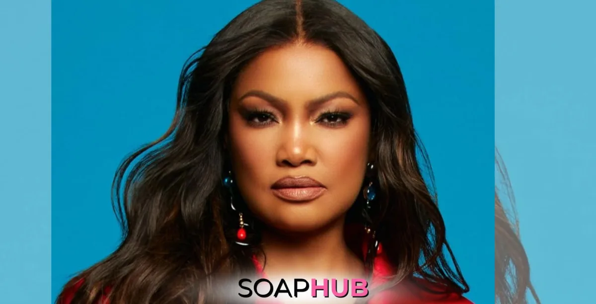 Real Housewives of Beverly Hills Garcelle Beauvais with the Soap Hub logo.