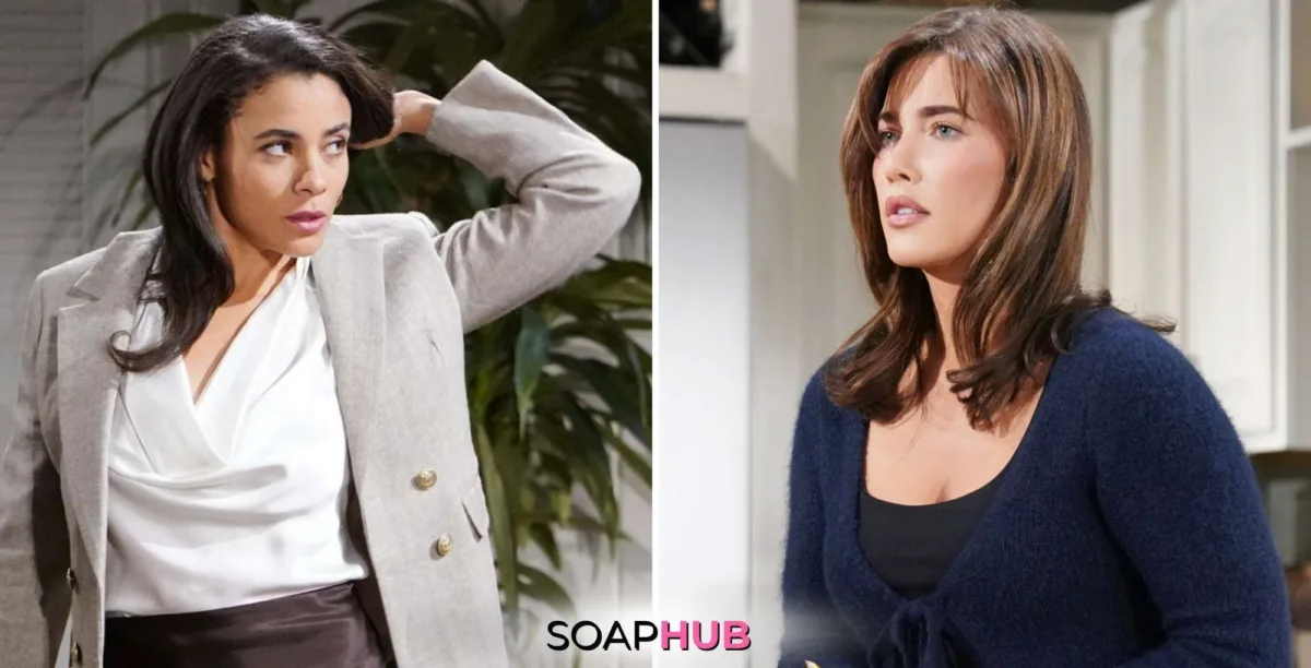 Bold and the Beautiful Steffy and Daphne with the soap hub logo.