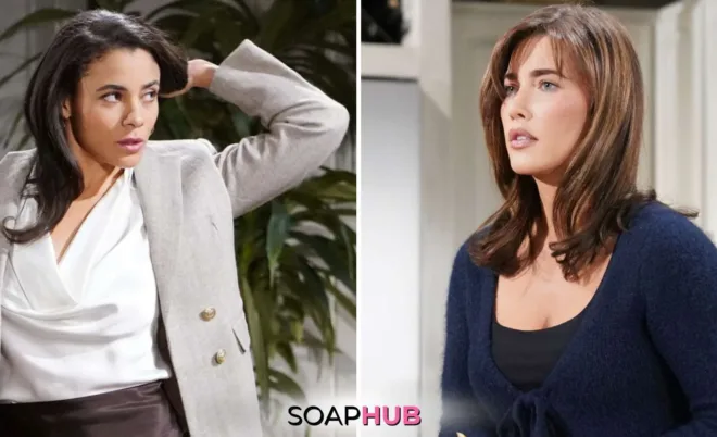 Bold and the Beautiful Steffy and Daphne with the soap hub logo.