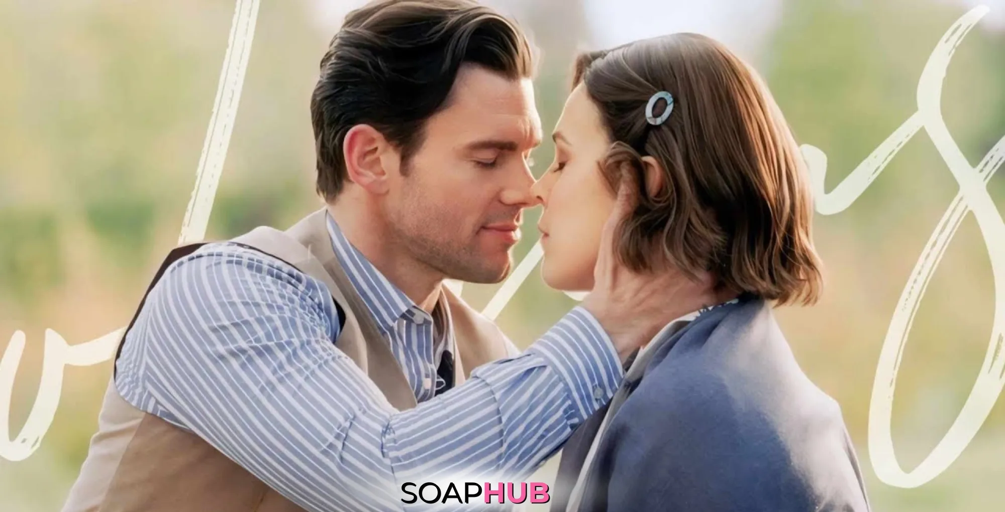 When Calls the Heart Elizabeth and Nathan with the Soap Hub logo.