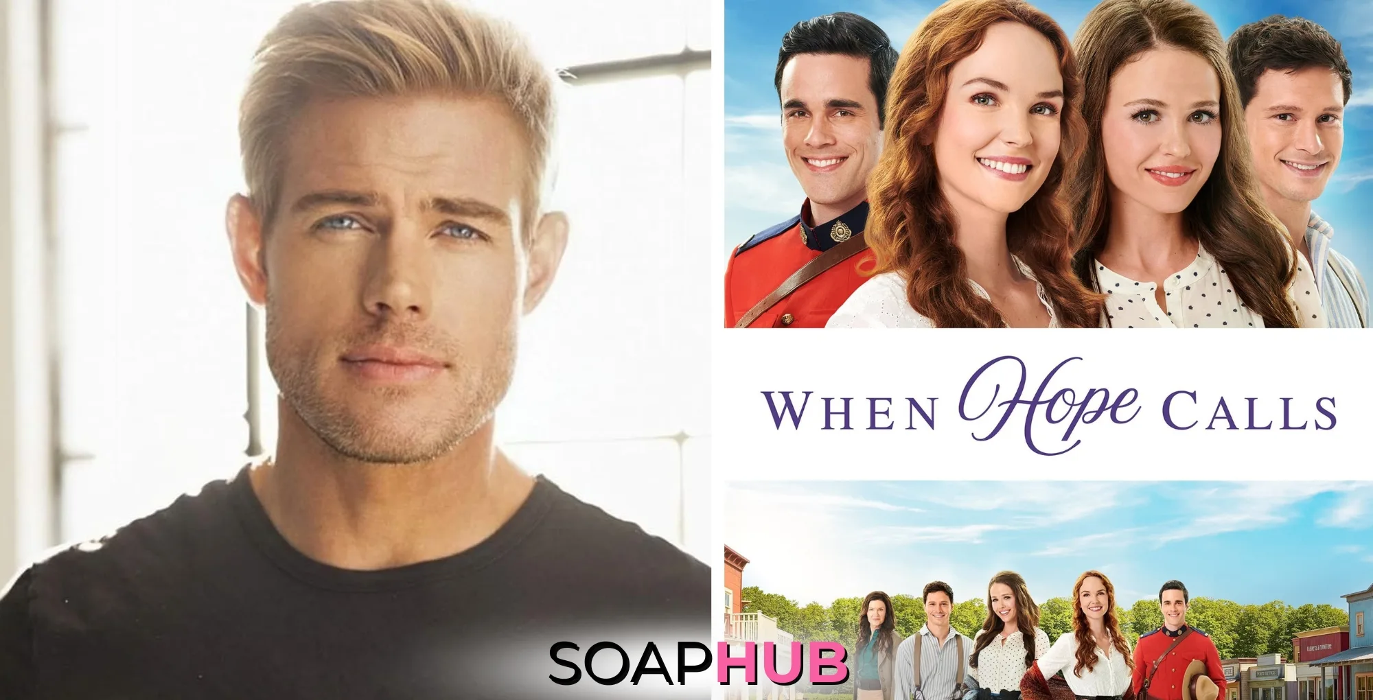 When Hope Calls cast and 90210 Trevor Donovan with the Soap Hub logo.