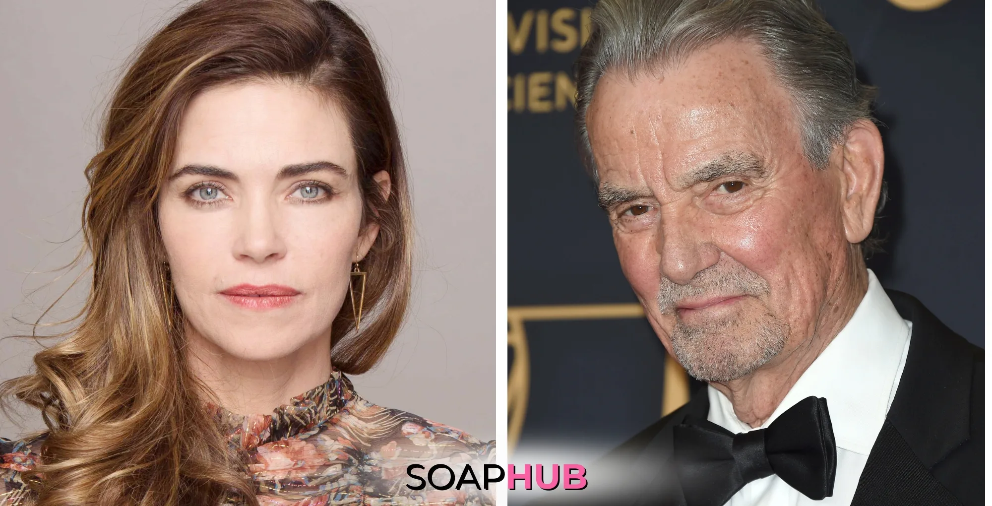 Young and the Restless Amelia Heinle and Eric Braeden with the Soap Hub logo.