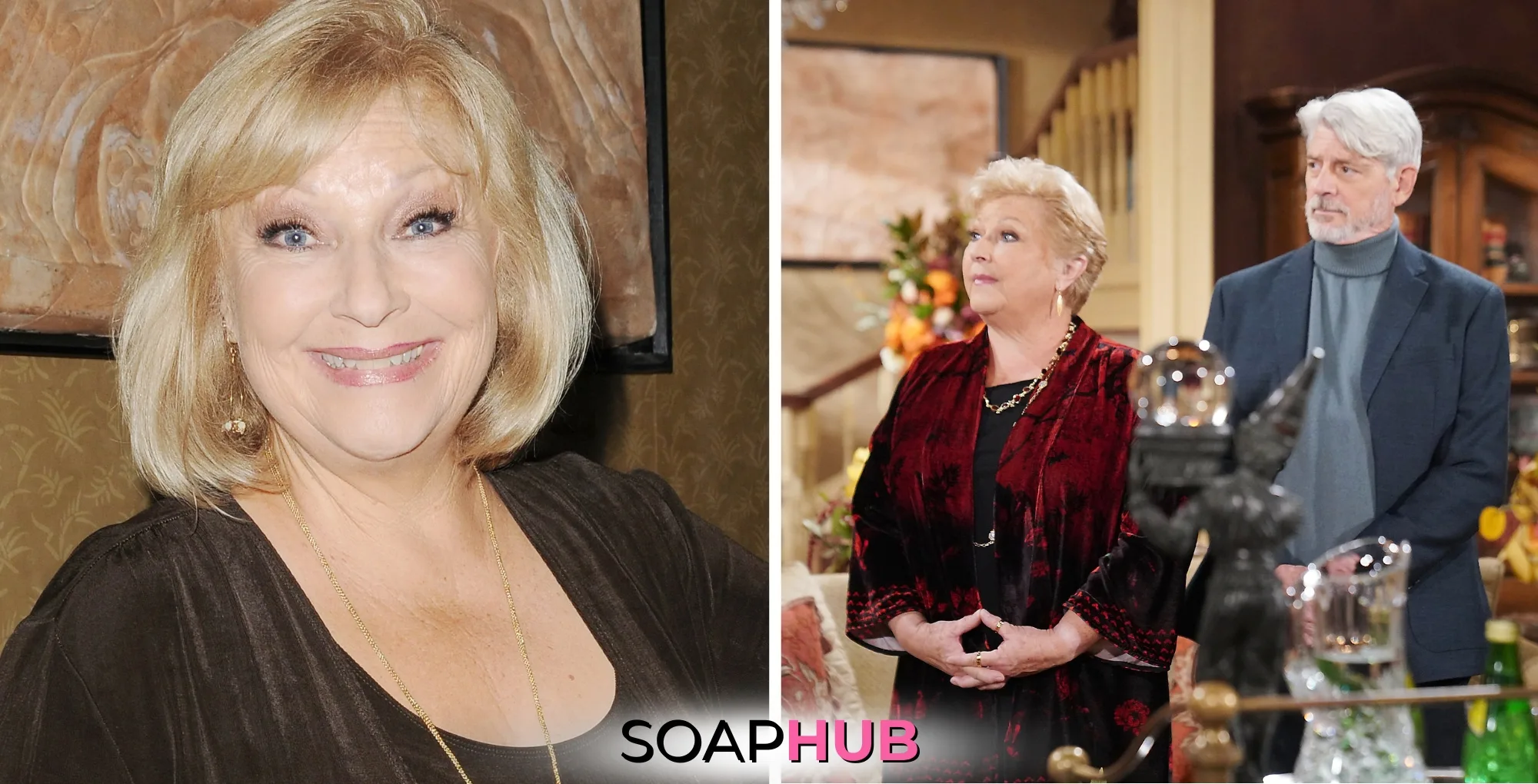 Young and the Restless Beth Maitland with the Soap Hub logo.