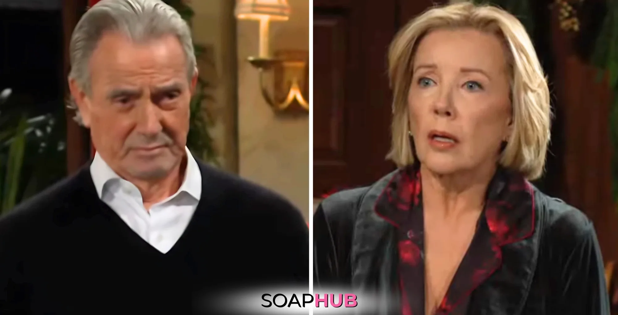 Young and the Restless spoilers January 24 Victor and Nikki with the Soap Hub logo.