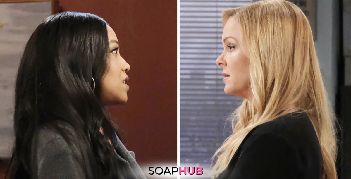 Days of our Lives Spoilers February 18 Jada and Belle with the Soap Hub logo.