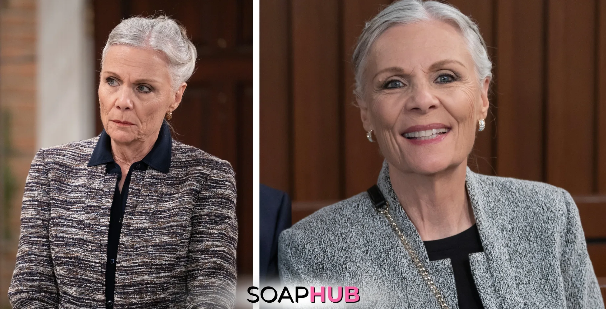 Collage for the General Hospital Performer of the Month for January 2025, Jane Elliot, with Soap Hub logo