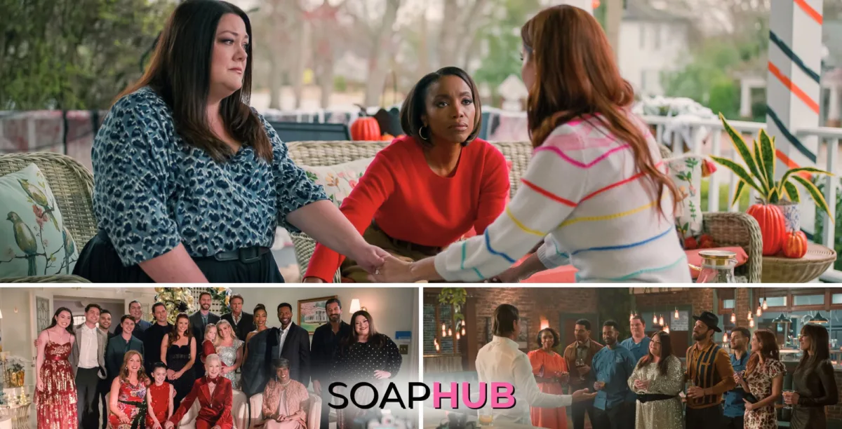 Cast of Netflix's Sweet Magnolias, with the Soap Hub logo