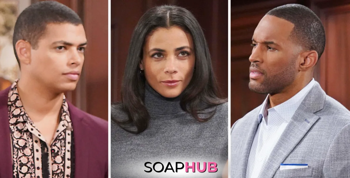 Bold and the Beautiful Carter, Daphne, and Zende love triangle with the Soap Hub logo.