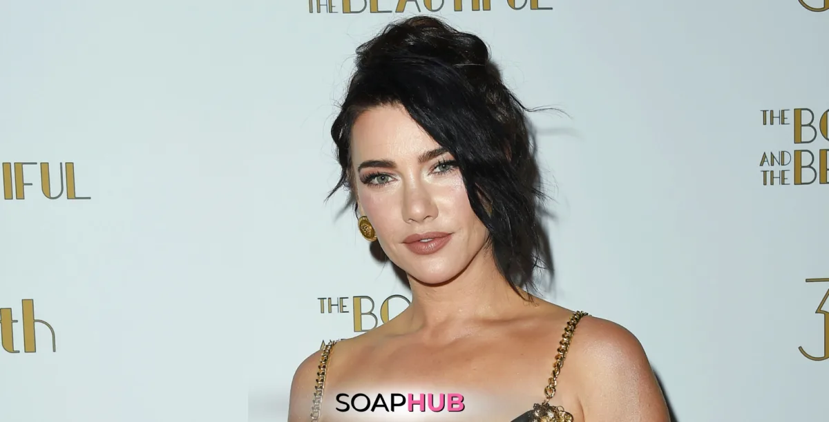 Bold and the Beautiful's Jacqueline MacInnes Wood with the SoapHub logo.