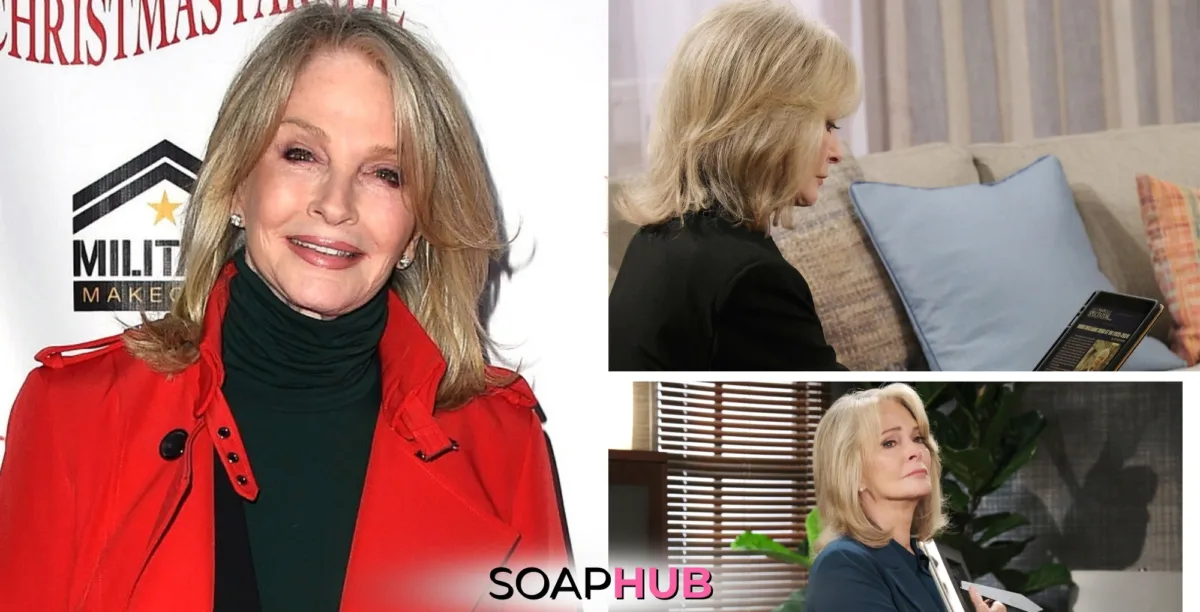 Days of Our Lives' Deidre Hall with the Soap Hub logo across the bottom.