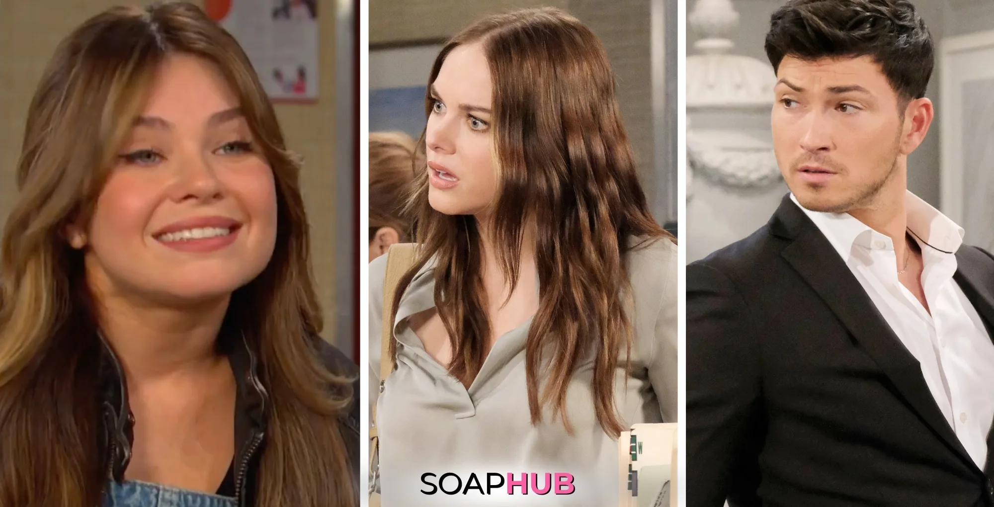 Days of our Lives Spoilers March 12: Joy, Stephanie, and Alex with the Soap Hub logo.