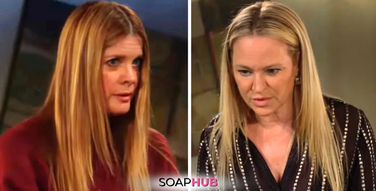 Young and Restless Spoilers March 12 Phyllis and Sharon with the Soap Hub logo.