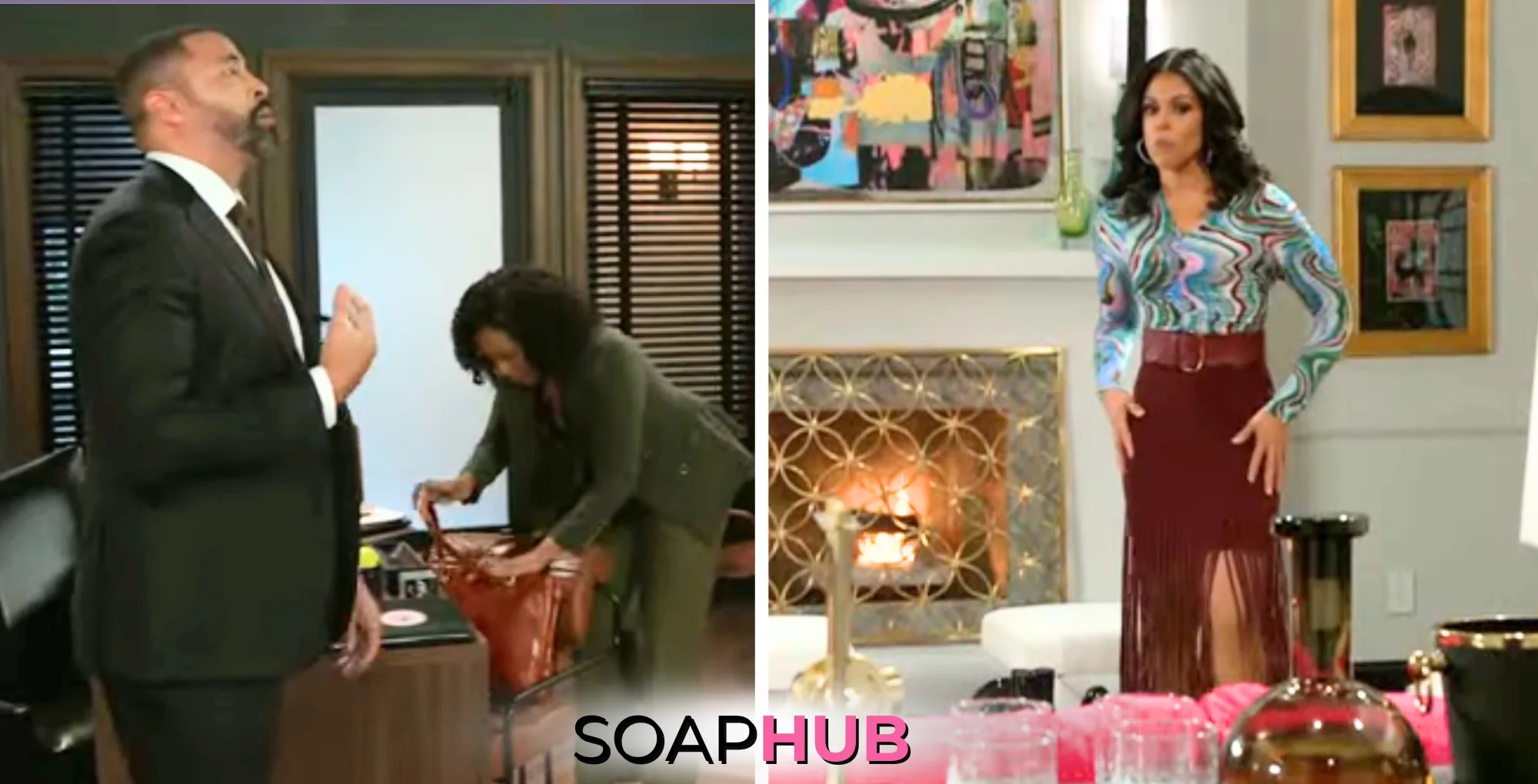 Timon Kyle Durrett's Bill and Karla Mosley's Dani from Beyond the Gates, with the Soap Hub logo.