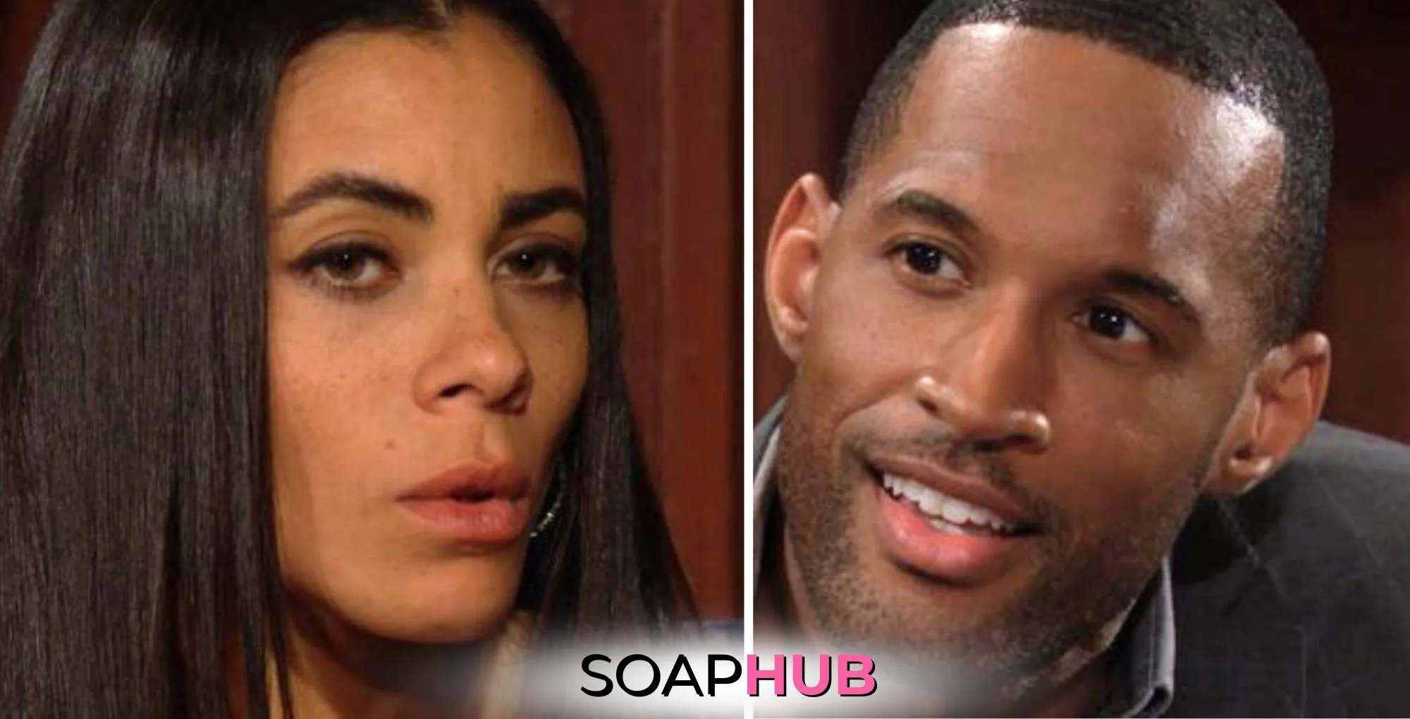 Bold and the Beautiful's Daphne and Carter with the Soap Hub logo.