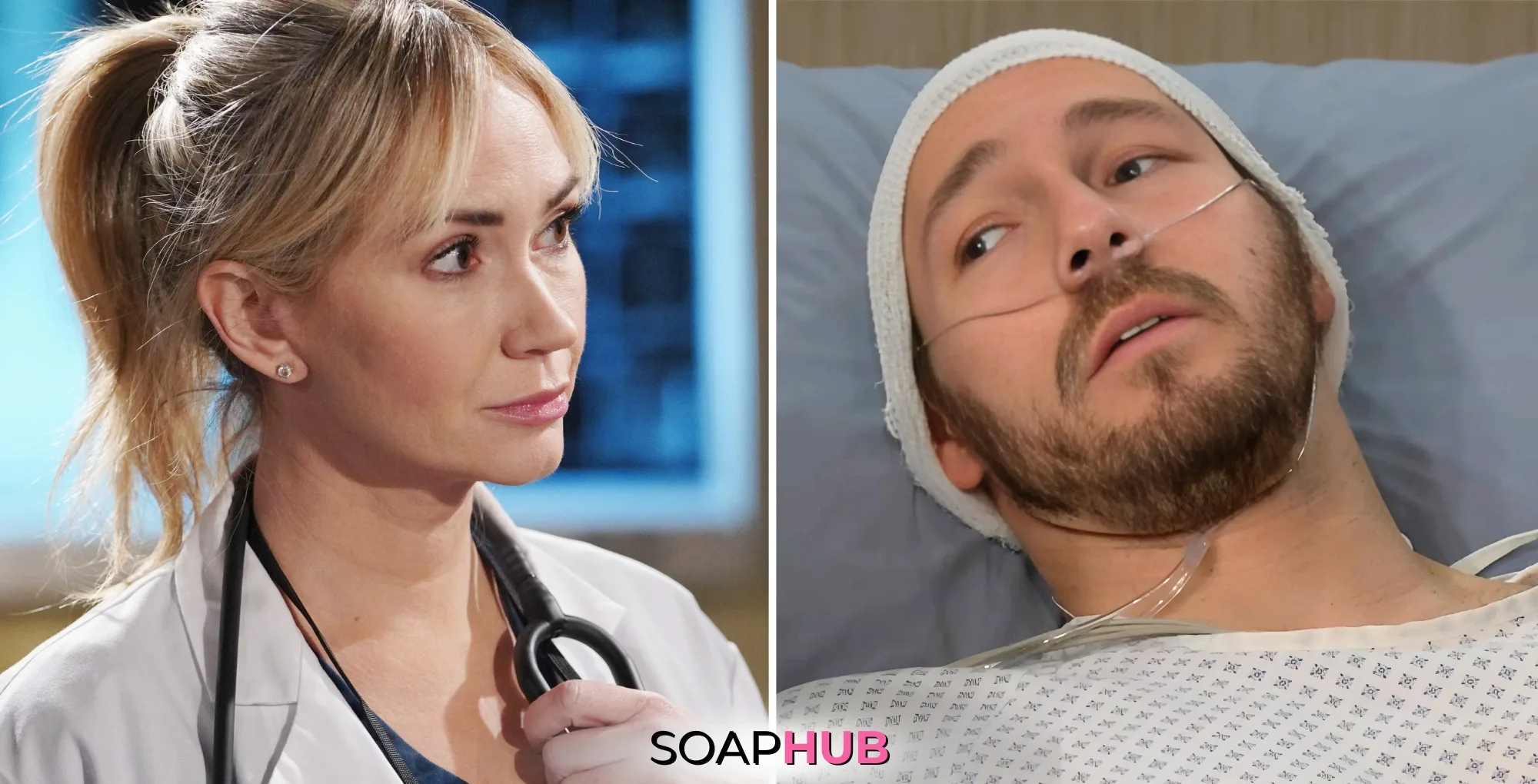 Bold and the Beautiful Must Watch Moments April 16 Bridget and Liam with the Soap Hub logo.