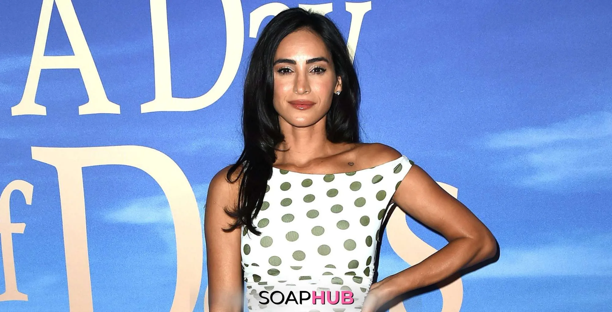 Days of our Lives' Cherie Jimenez with the SoapHub logo.