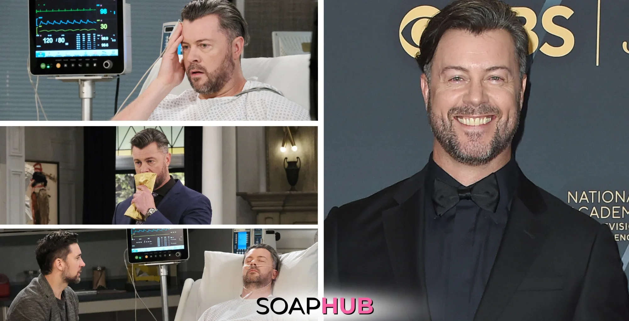 Days of Our Lives' Dan Feuerriegel and EJ DiMera, with Soap Hub Logo