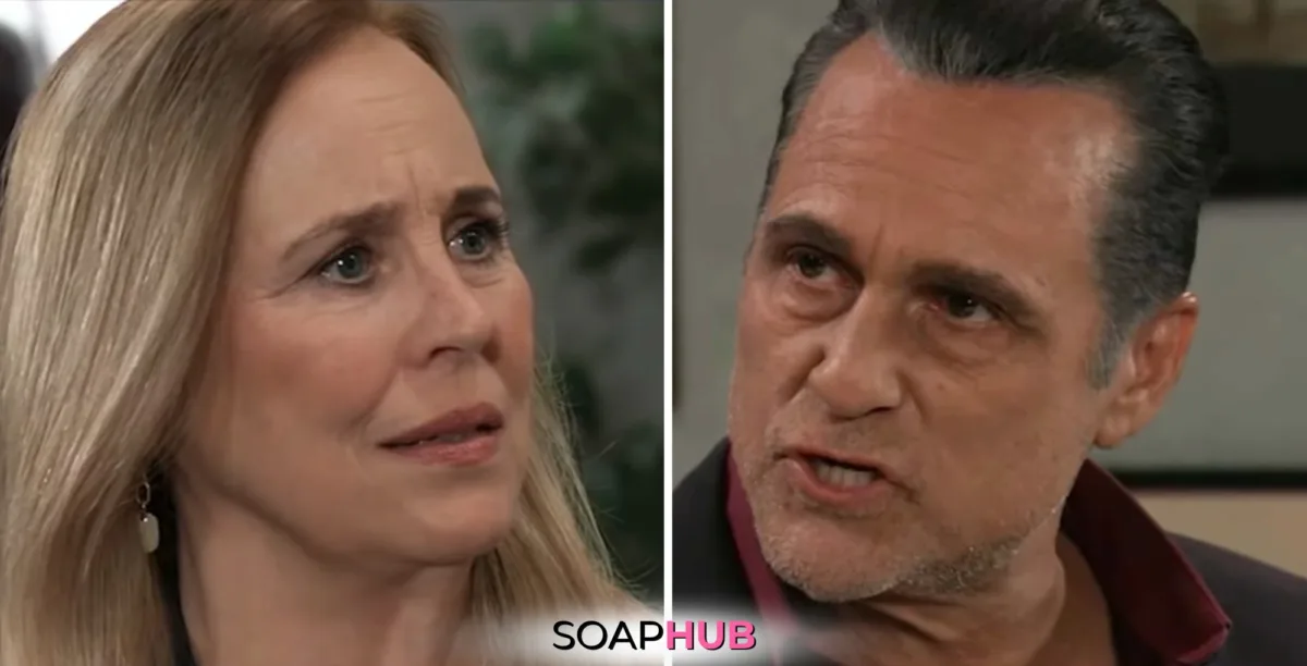Laura's news rattles Sonny in the spoilers for the Monday, April 14 episode of General Hospital, with the Soap Hub logo.