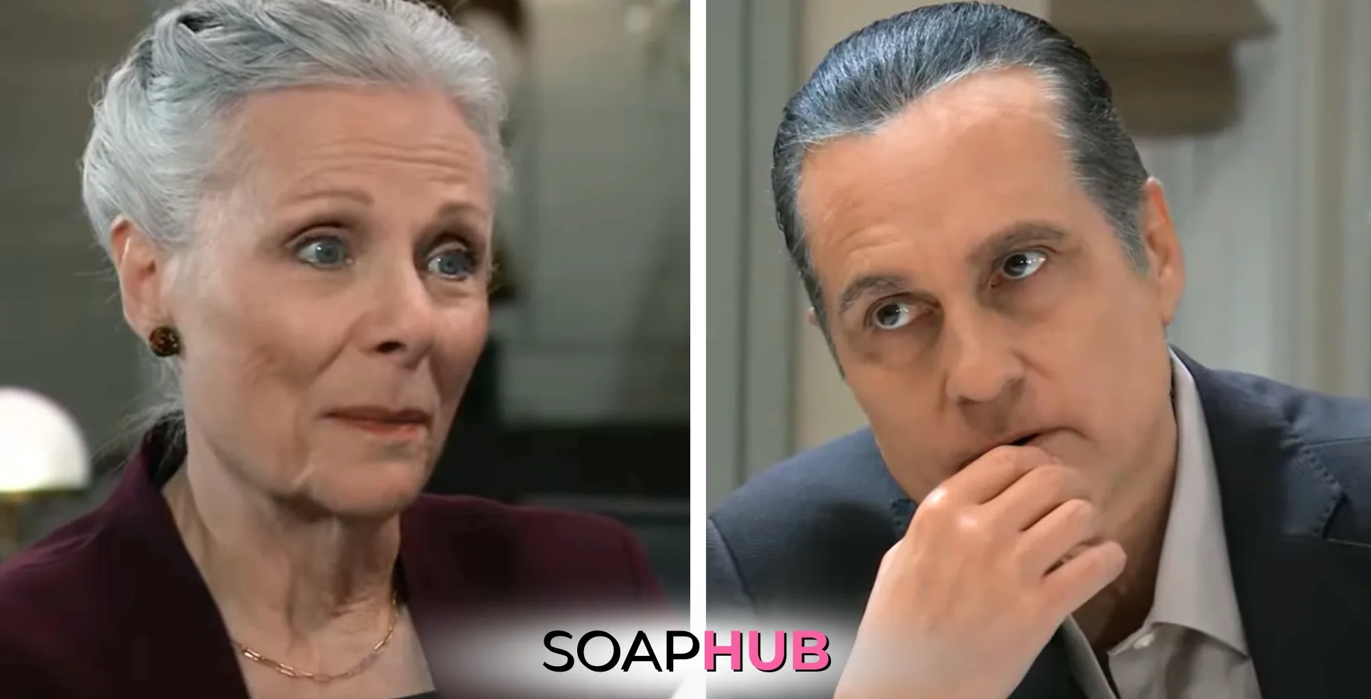 General Hospital Tracy and Sonny with the Soap Hub logo