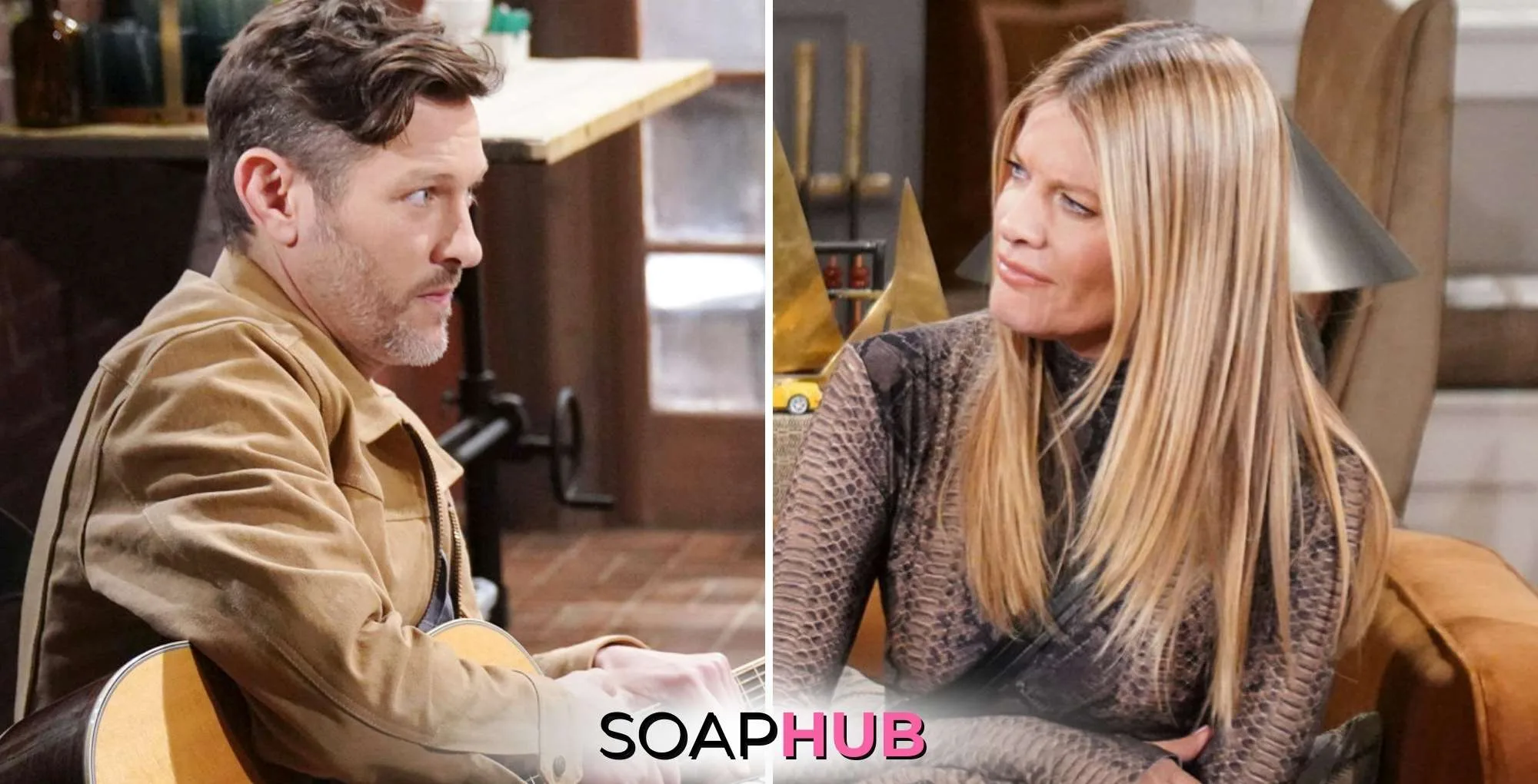 Young and the Restless Recap April 23 Daniel and Phyllis with the Soap Hub logo.
