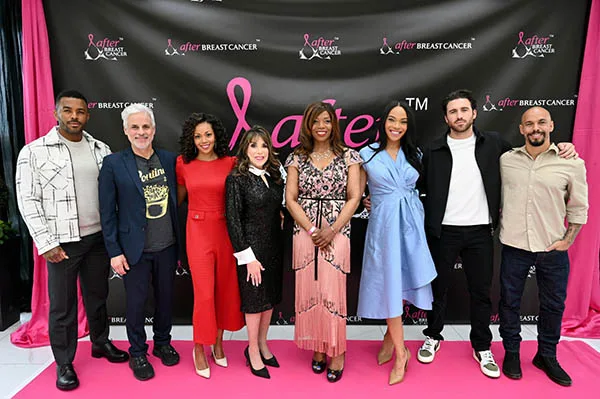 Sean Dominic, Christian Le Blanc, Mishael Morgan, Kate Linder, after Breast Cancer founder Alicia Vianga, anchor of Global News Morning Toronto/event emcee Candace Daniel, Conner Floyd, Bryton James.