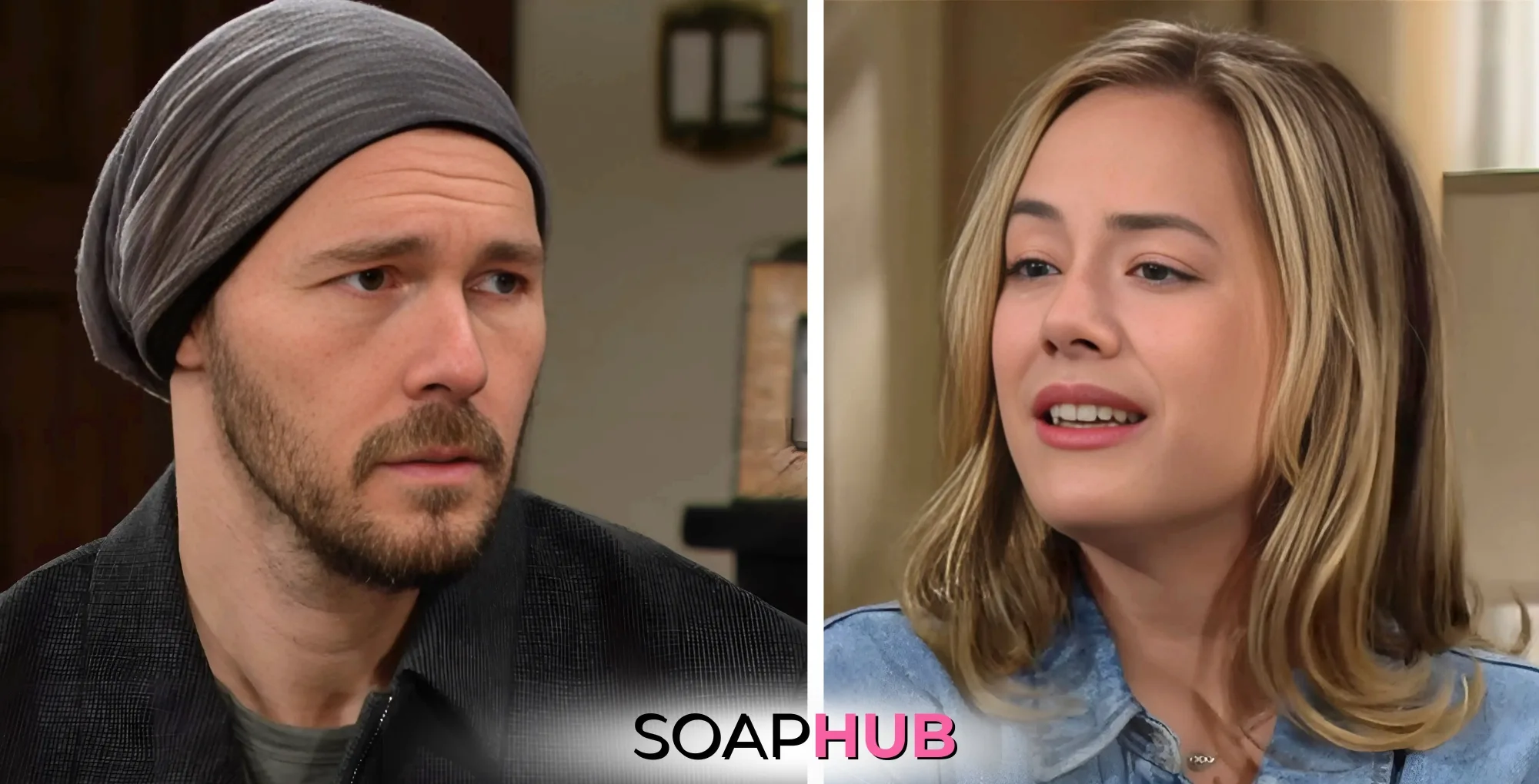 Bold and the Beautiful May 19 Liam and Hope with the Soap Hub logo.
