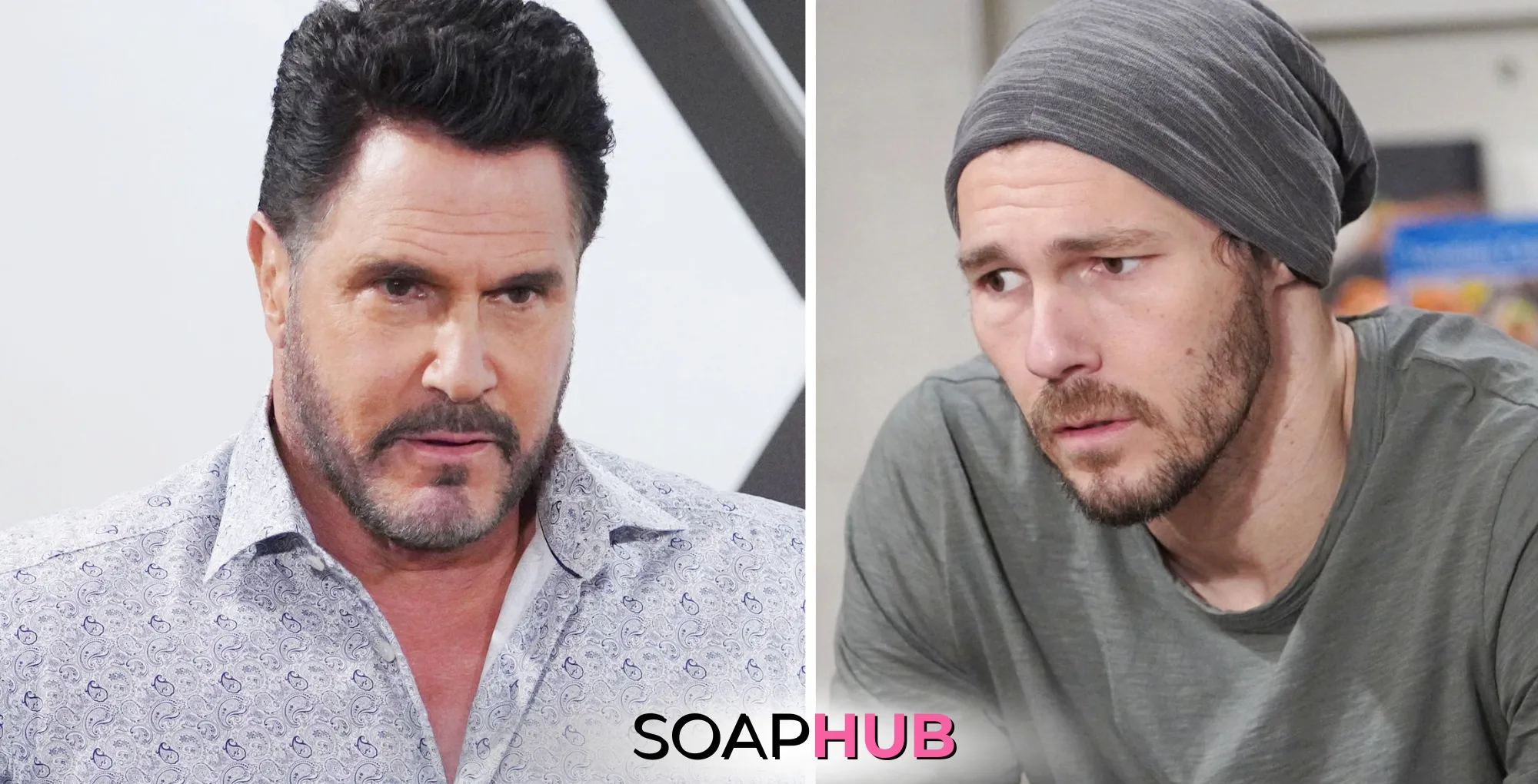 Bold and the Beautiful Slow Burn Sunday: Bill's knowledge of Liam's health crisis with the Soap Hub logo.