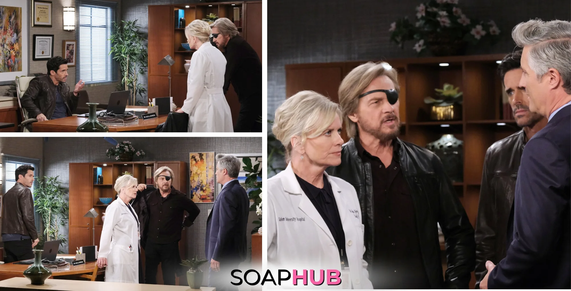 Days of our Lives spoilers photos for the May 16, 2025 episode with the Soap Hub logo across the bottom.