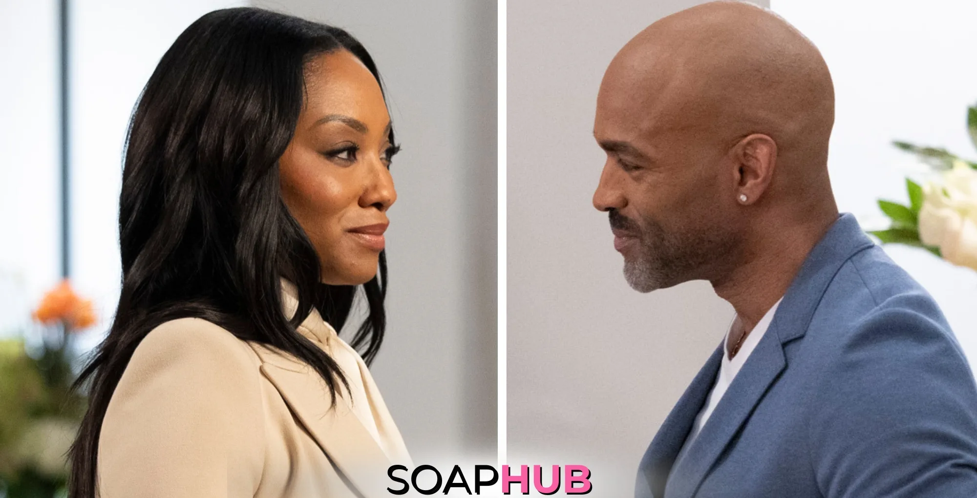 General Hospital Jordan and Curtis with the Soap Hub logo