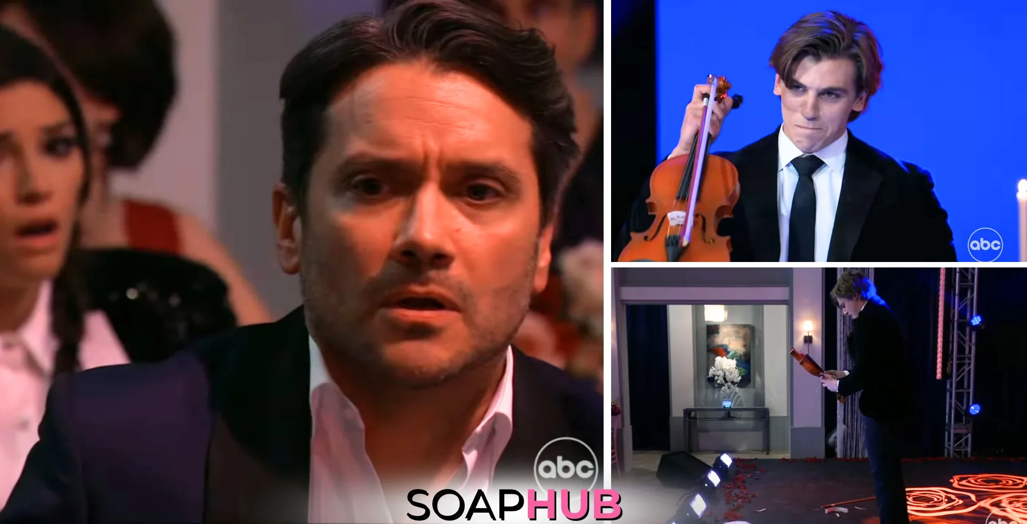 Brook Lynn, Dante, and Gio on the May 22, 2025 episode of General Hospital with the Soap Hub logo across the bottom.