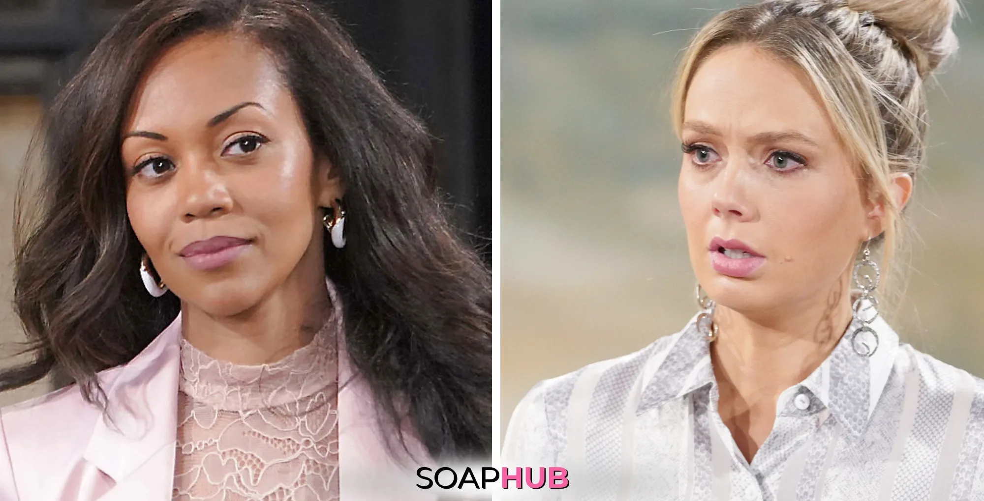 Young and the Restless Spoilers May 22 Amanda and Abby with the Soap Hub logo.