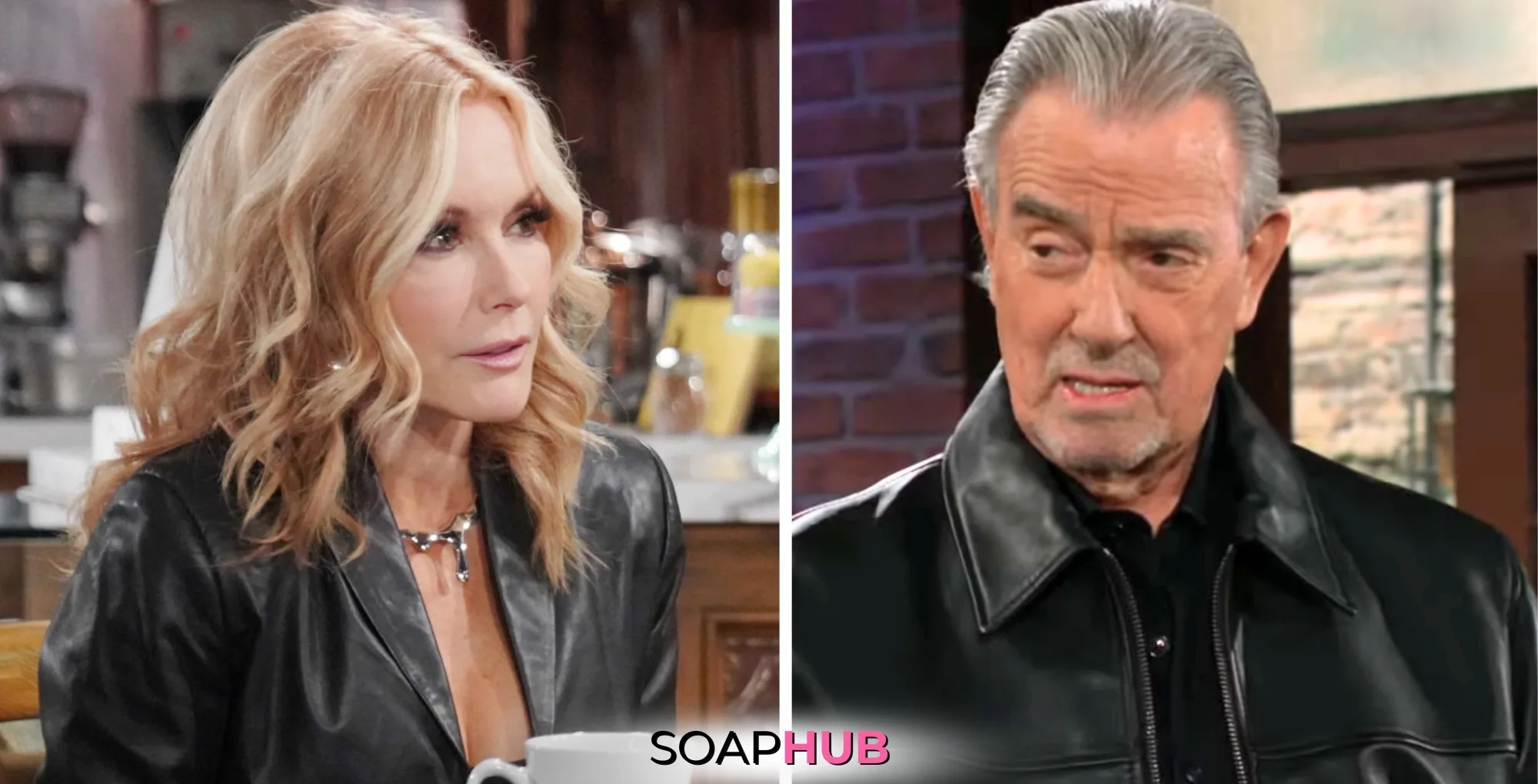 Young and the Restless' Victor and Lauren, with the Soap Hub logo