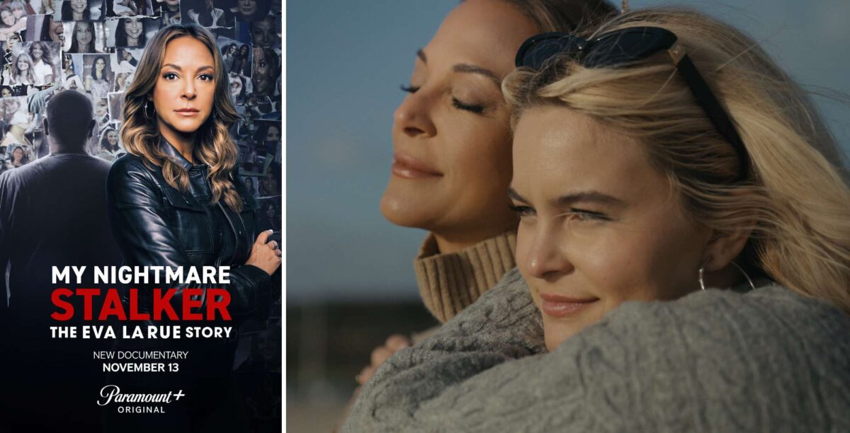 Key art for My Nightmare Stalker: The Eva LaRue Story and Eva LaRue and Kaya.