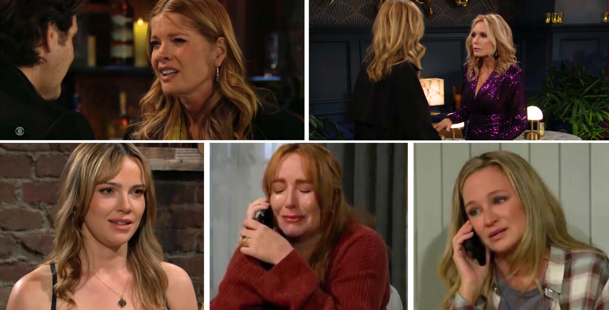 The Young and the Restless characters Danny, Phyllis, Lauren, Tessa, Mariah, and Sharon.