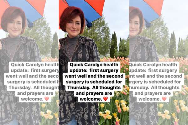 General Hospital's Carolyn Hennesy standing in tulips.