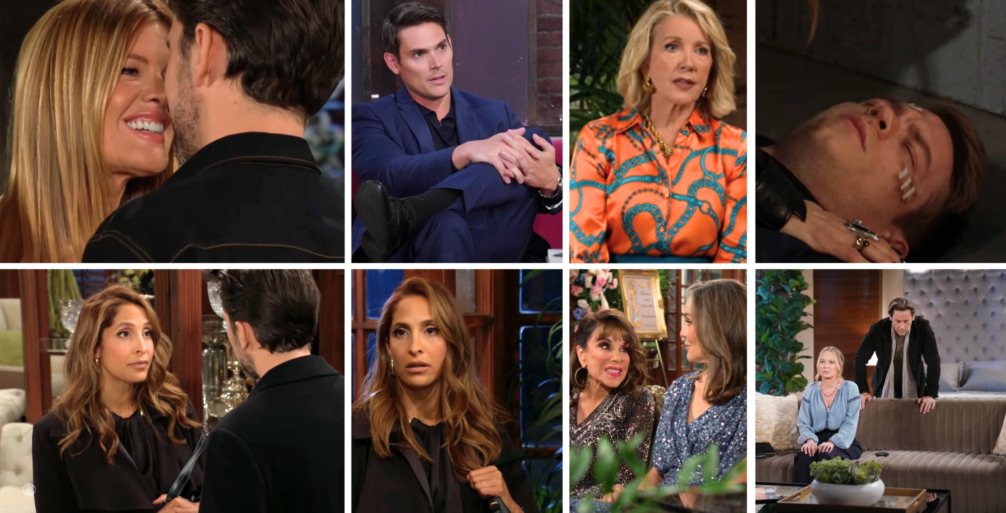 The Young and the Restless characters Phyllis, Cane, Adam, Nikki, Noah, Lily, Esther, Diane, Sharon, and Clark.