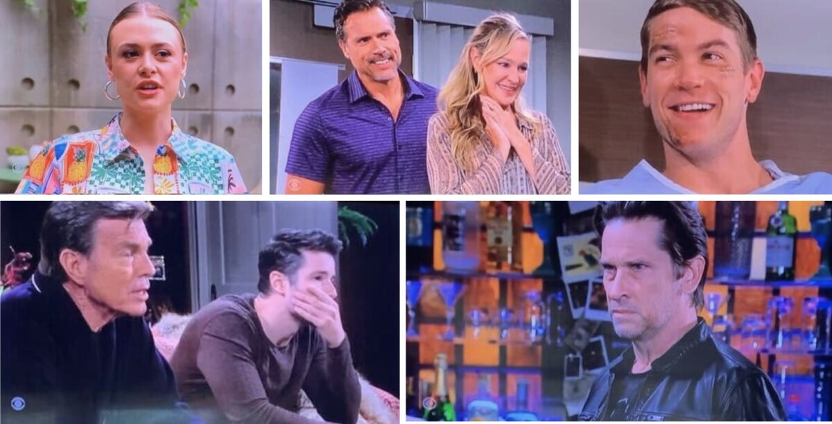 The Young and the Restless characters Claire, Nick, Sharon, Noah, Jack, Kyle, and Matt.
