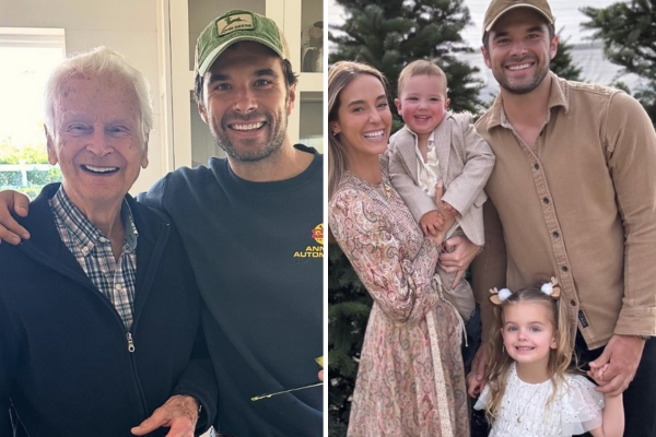 Actor Josh Swickard who stars as Chase on General Hospital, with his grandfather Arthur, wife Lauren, son Arthur and daughter Savannah.
