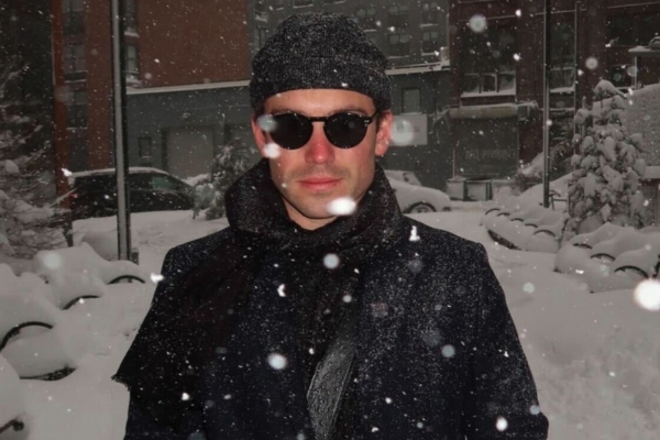 General Hospital's Rory Gibson outside during the Blizzard of 2026 in New York City