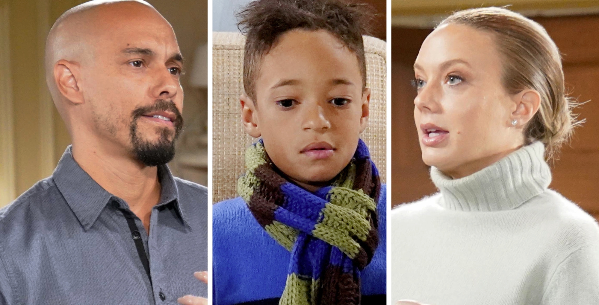Bryton James as Devon Winters, Ethan Ray Clark as Dominic Winters, and Melissa Ordway as Abby Newman on Young and the Restless